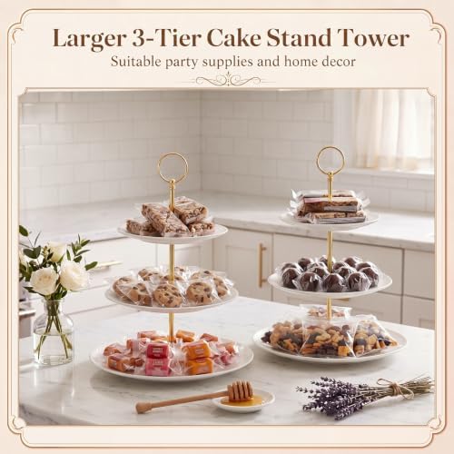 2 Pack 3 Tier Cupcake Stand, White Melamine Tiered Serving Tray in White, alternate view 5