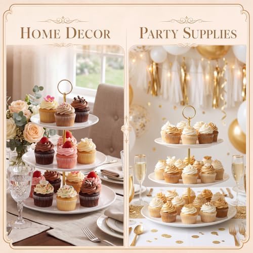 2 Pack 3 Tier Cupcake Stand, White Melamine Tiered Serving Tray in White, alternate view 6