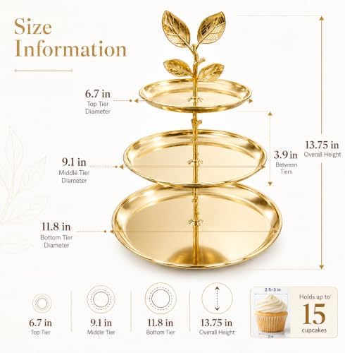 2 Pack 3 Tier Gold Cupcake Stand, Tiered Serving Tray in Gold, alternate view 3