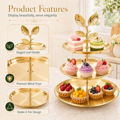 2 Pack 3 Tier Gold Cupcake Stand, Tiered Serving Tray in Gold, alternate view 4