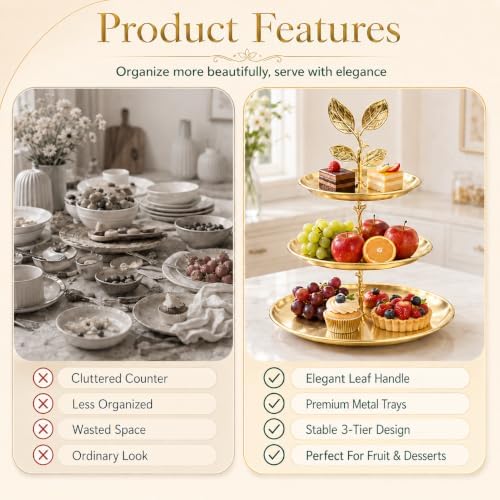 2 Pack 3 Tier Gold Cupcake Stand, Tiered Serving Tray in Gold, alternate view 5