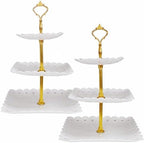 2 Pack 3 Tier Plastic Dessert Cupcake Stand Cupcake Tower Stand White Cupcake Holder Tiered Serving Trays for
