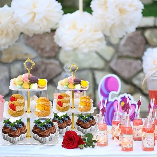 2 Pack 3 Tier Plastic Dessert Cupcake Stand Cupcake Tower Stand White Cupcake Holder Tiered Serving Trays for, alternate view