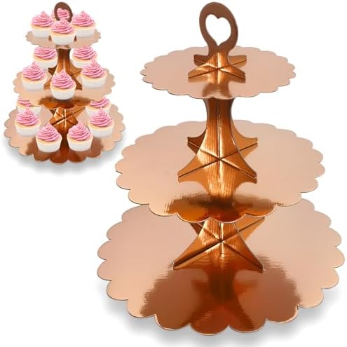2 Pack 3 Tier Rose Gold Cupcake Stand for 24 Cupcakes, Cardboard Cake Tower for Parties and Celebrations in Rose