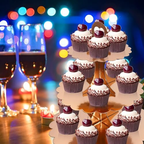 2 Pack 3 Tier Rose Gold Cupcake Stand for 24 Cupcakes, Cardboard Cake Tower for Parties and Celebrations in Rose, alternate