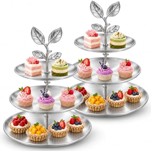 2 Pack 3 Tier Silver Cupcake Stand, Tiered Serving Tray in Silver