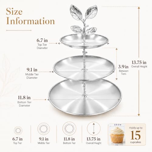 2 Pack 3 Tier Silver Cupcake Stand, Tiered Serving Tray in Silver, alternate view 3