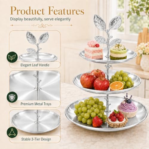 2 Pack 3 Tier Silver Cupcake Stand, Tiered Serving Tray in Silver, alternate view 4