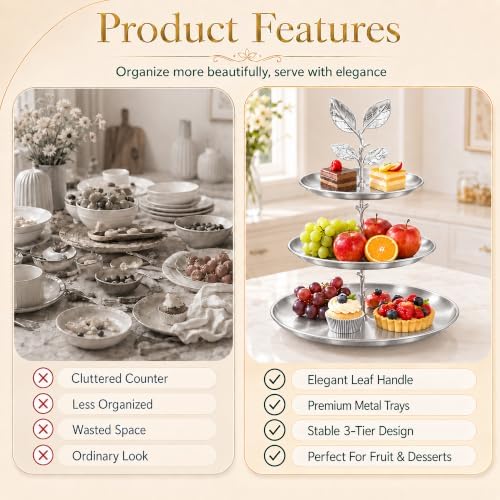2 Pack 3 Tier Silver Cupcake Stand, Tiered Serving Tray in Silver, alternate view 5