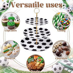 2 Pack 3 Tier Soccer Cupcake Stand 12" 10" 8" Black and White Melamine Tiered Serving Tray with Metal Stand, alternate view 6