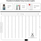 2 Pack 300 LED Fairy Curtain Lights, 9.8 x 9.8FT White USB Plug in 8 Modes String Hanging Lights with Remote for, alternate