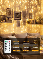 2 Pack 300 LED Fairy Curtain Lights, 9.8ft x 9.8ft String Lights in Warm White, alternate view 5