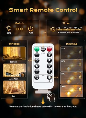 2 Pack 300 LED Fairy Curtain Lights, 9.8ft x 9.8ft String Lights in Warm White, alternate view 6