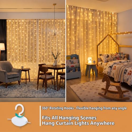 2 Pack 300LED Fairy Curtain Lights, 9.8x9.8Ft USB, Remote in 9.8x9.8Ft, alternate view 4