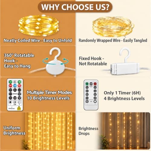 2 Pack 300LED Fairy Curtain Lights, 9.8x9.8Ft USB, Remote in 9.8x9.8Ft, alternate view 5