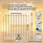 2 Pack 300LED Fairy Curtain Lights, 9.8x9.8Ft USB, Remote in 9.8x9.8Ft, alternate view 6