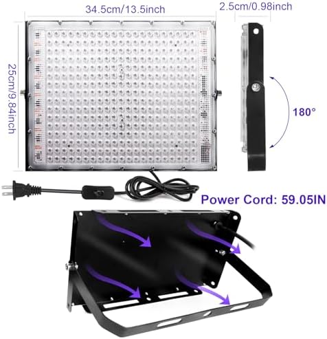 2 Pack 300W Black Lights, Blacklight Flood Light with Plug and Switch, for Glow Party, Black Light Party, alternate view 3