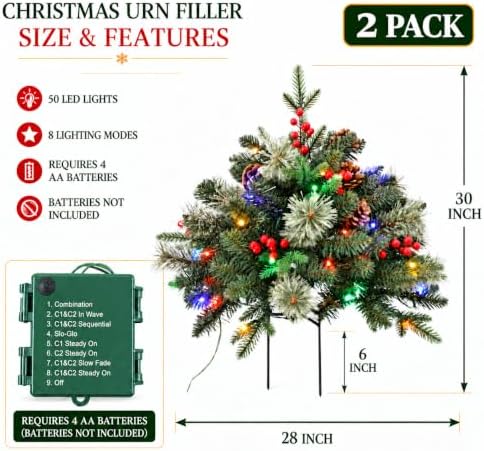 2 Pack 30IN Artificial Christmas Urn Filler for Outdoor Decorations, alternate view 2