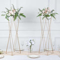 2 Pack | 32" Gold Geometric Crisscross Metal Frame Centerpieces, Open Column Pedestal Flower Stands in Type 5