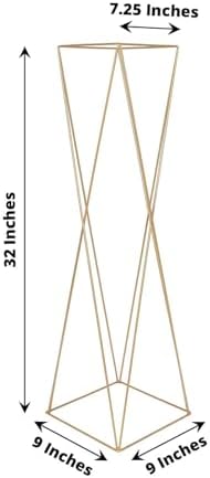 2 Pack | 32" Gold Geometric Crisscross Metal Frame Centerpieces, Open Column Pedestal Flower Stands in Type 5, alternate view