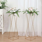 2 Pack | 32" Gold Geometric Crisscross Metal Frame Centerpieces, Open Column Pedestal Flower Stands in Type 5, alternate view