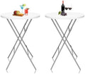 2 Pack 32 in Folding Cocktail Tables, Round, White in White