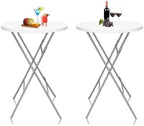 2 Pack 32 in Folding Cocktail Tables, Round, White in White