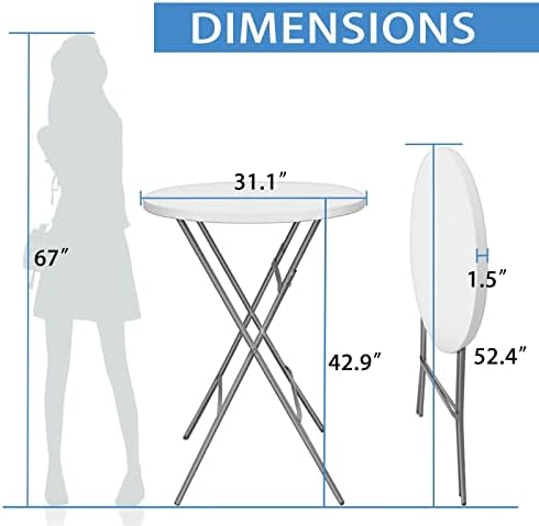 2 Pack 32 in Folding Cocktail Tables, Round, White in White, alternate view 3
