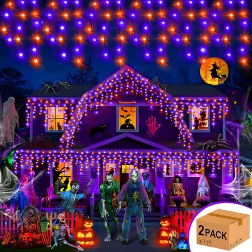 2 Pack 33FT 400 LED Orange Purple Halloween Lights Outdoor Decor