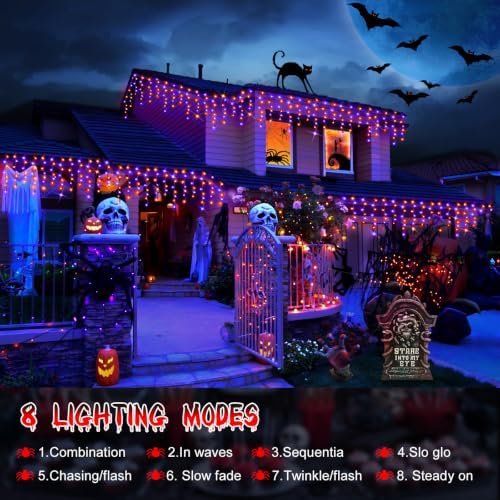 2 Pack 33FT 400 LED Orange Purple Halloween Lights Outdoor Decor, alternate view 2