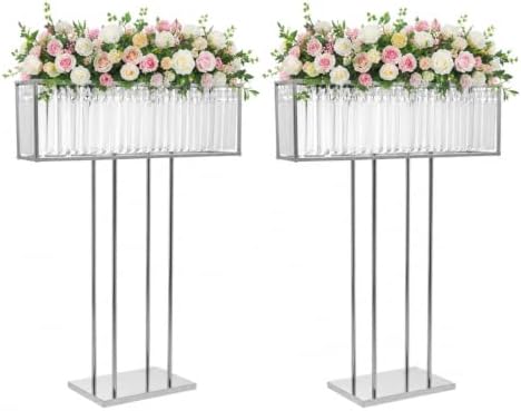 2-Pack 35.43" H Tall SliverCrystal Stand Flowers Vases for Weddings, Elegant Wedding Centerpieces for Tables
