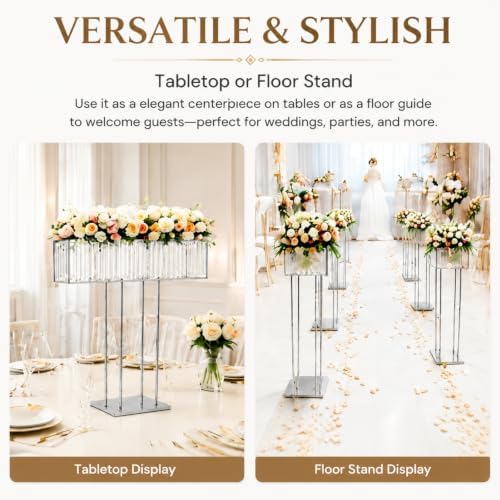 2-Pack 35.43" H Tall SliverCrystal Stand Flowers Vases for Weddings, Elegant Wedding Centerpieces for Tables, alternate view