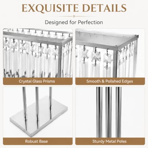 2-Pack 35.43" H Tall SliverCrystal Stand Flowers Vases for Weddings, Elegant Wedding Centerpieces for Tables, alternate view
