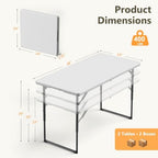 2 Pack 4 FT Folding Table with Adjustable Height, Heavy Duty Fold in Half Utility Table, Portable Plastic Picnic, alternate