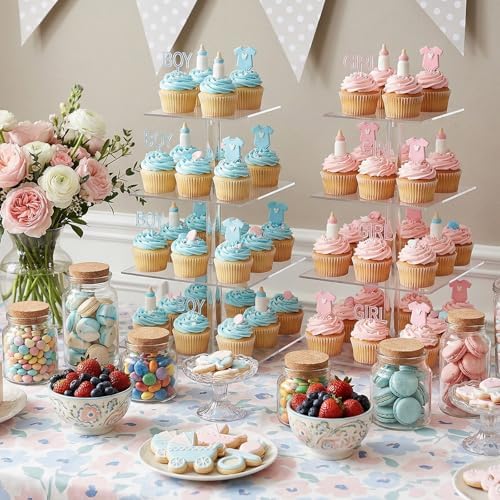 2 Pack 4 Tier Acrylic Cupcake Stand, Square Cupcake Tower for 52 Cupcakes, Clear Dessert Display Stand Set for, alternate