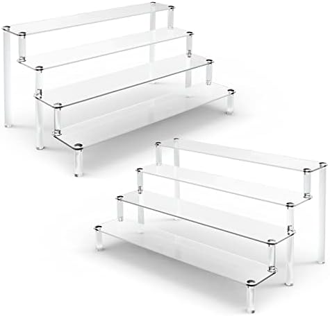 2 Pack 4 Tier Clear Acrylic Display Risers Stand Shelf in clear