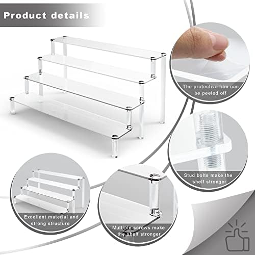 2 Pack 4 Tier Clear Acrylic Display Risers Stand Shelf in clear, alternate view 5