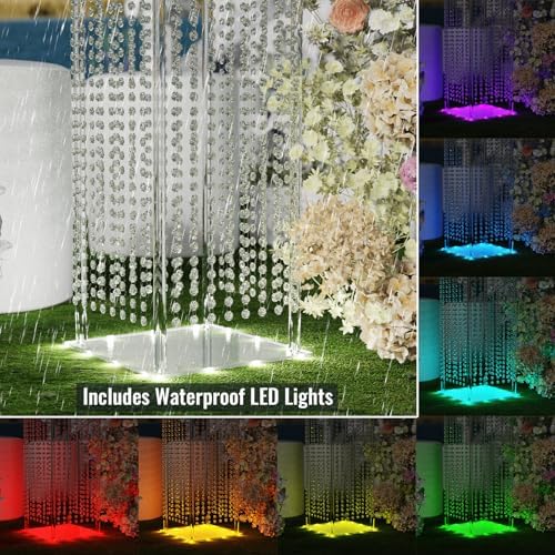 2-Pack 48” Clear Acrylic LED Wedding Pillars with Remote Lights, Crystal Bead Pedestal Stands for Ceremonies, alternate view