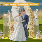 2-Pack 48” Clear Acrylic LED Wedding Pillars with Remote Lights, Crystal Bead Pedestal Stands for Ceremonies, alternate view