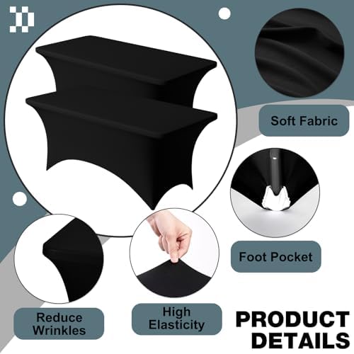 2 Pack 4FT Black Spandex Table Cloth 48 x 30 Inch in 48 x 30 Inch, alternate view 3