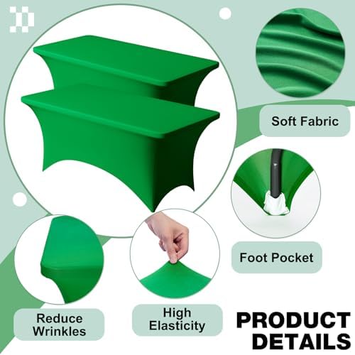 2 Pack 4FT Green Spandex Table Cloth 48 x 30 Inch in 48 x 30 Inch, alternate view 3