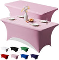 2 Pack 4FT Pink Spandex Table Cloth 48 x 30 Inch in 48 x 30 Inch