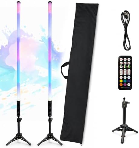 2 Pack 4ft RGB LED Light Bar 5200mAh Rechargeable Battery Powered Tube Light Stand APP Control Party, DJ, Disco