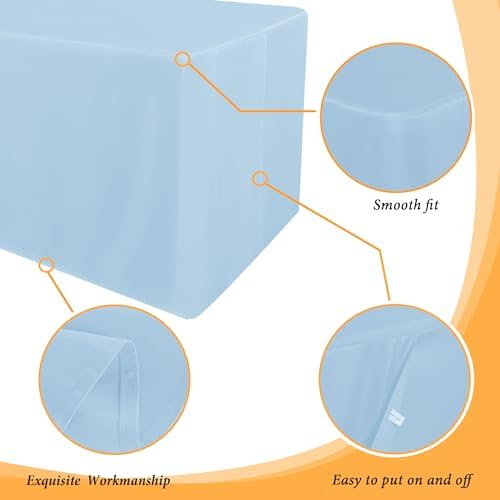 2 Pack 4ft Tablecloths for Rectangle Tables, Dusty Blue in 4FT | 2 Pack in Dusty Blue, alternate view 5