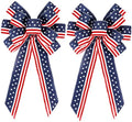 2 Pack 4th of July Decor Bow for Wreath, Red White Blue Stripe Stars Tree Topper Bows for Patriotic