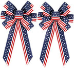 2 Pack 4th of July Decor Bow for Wreath, Red White Blue Stripe Stars Tree Topper Bows for Patriotic