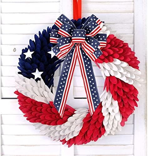 2 Pack 4th of July Decor Bow for Wreath, Red White Blue Stripe Stars Tree Topper Bows for Patriotic, alternate view 2