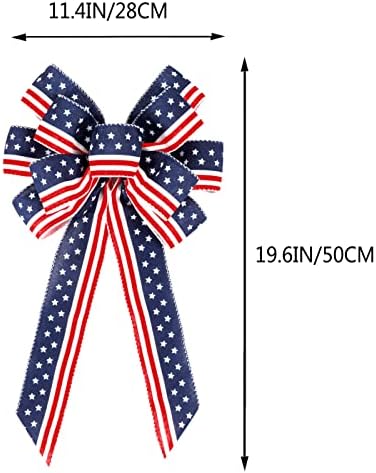 2 Pack 4th of July Decor Bow for Wreath, Red White Blue Stripe Stars Tree Topper Bows for Patriotic, alternate view 3