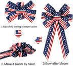 2 Pack 4th of July Decor Bow for Wreath, Red White Blue Stripe Stars Tree Topper Bows for Patriotic, alternate view 5