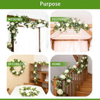 2 Pack 5.9 FT Artificial Flower Garland with Lights, Fake Floral Garland with 12 White Roses, White Flower, alternate view 6